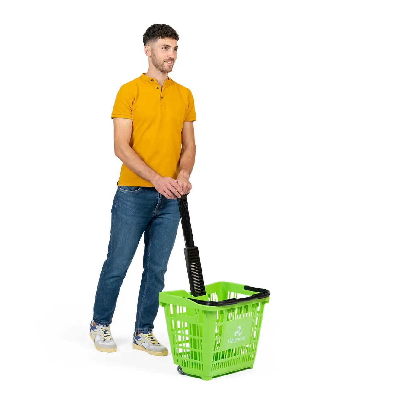 Покупательская корзина на колёсах 45 л с телескопической ручкой Plastimark Speesy — Светло-серая (RAL 7035)