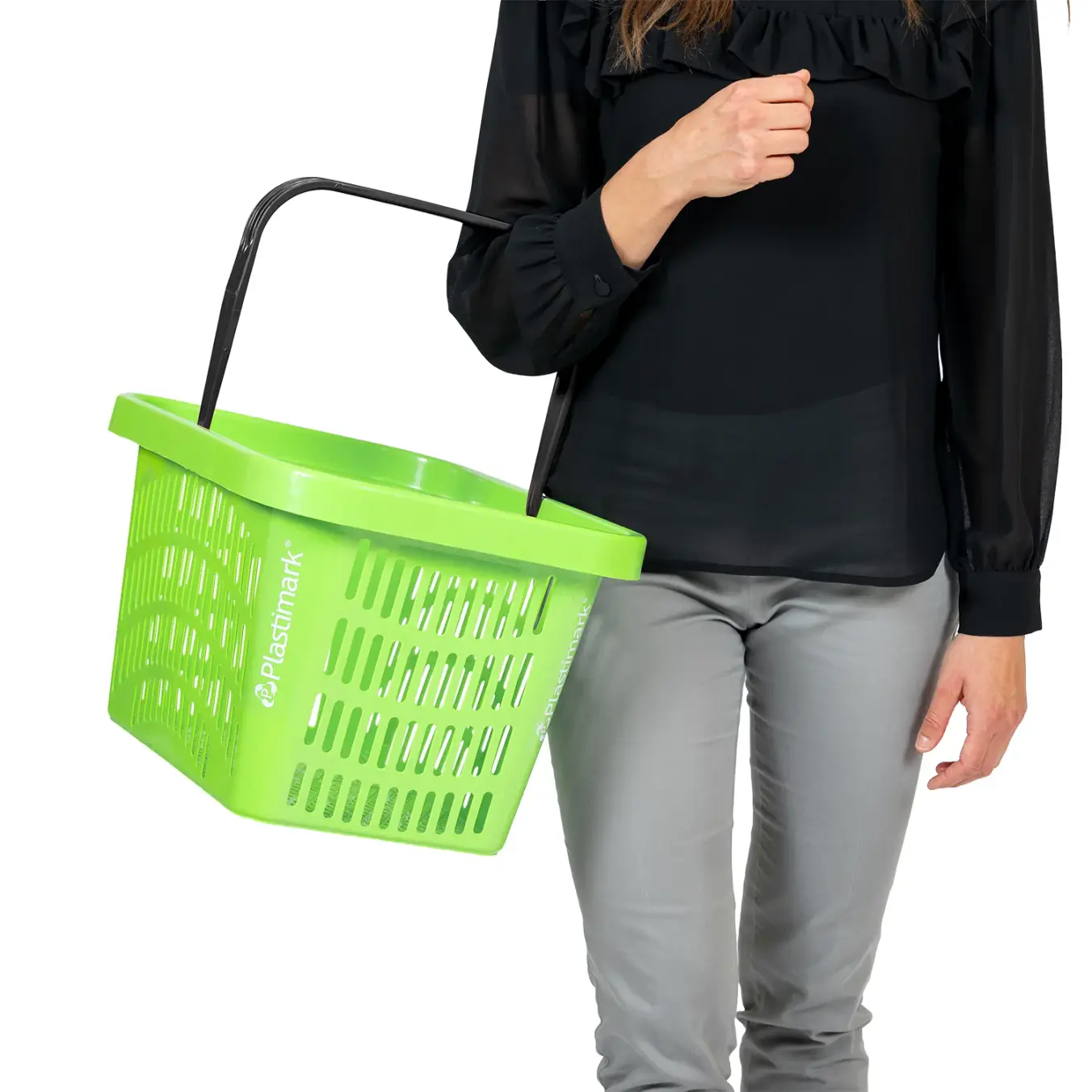 Покупательская корзина Plastimark Onda 28 л — чёрная корзина, ручка фиолетовая (RAL 9005)